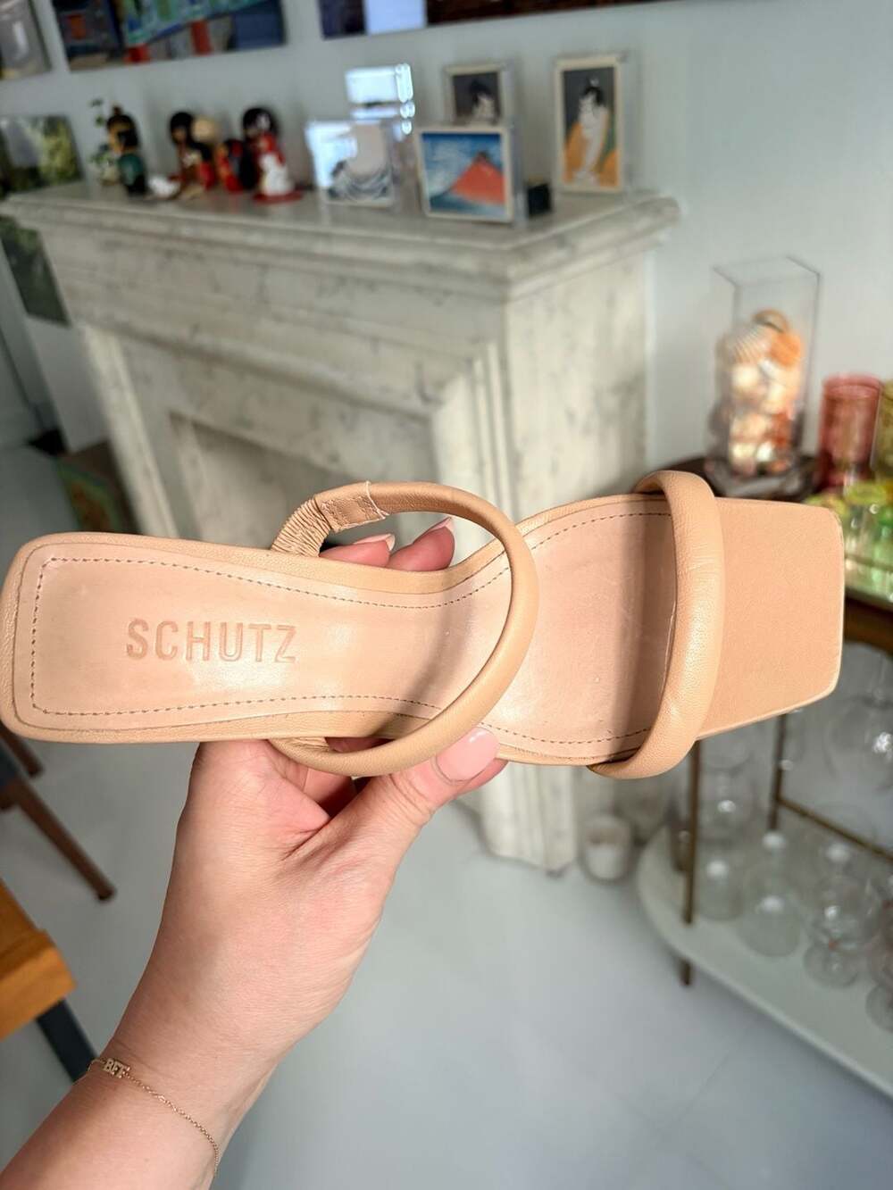 SCHUTZ Ully Mid Block Heel Nappa Leather Sandals in Nude Size 7.5 B - Picture 5 of 5